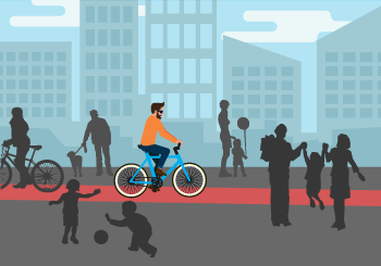 previsualización del arte final: una bicicleta en un carril bici en zona peatonal